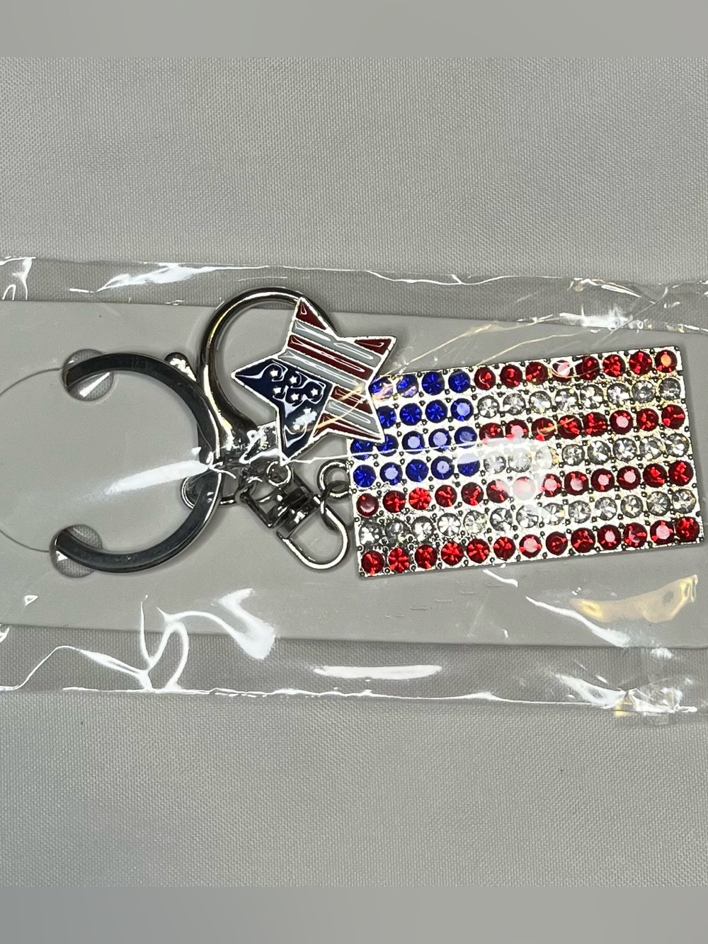Mint Red, White & Blue Crystal Flag Keychain